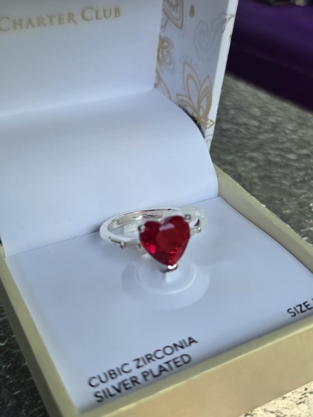Charter Club Silver-Plated Ring with Red Heart Stone J9